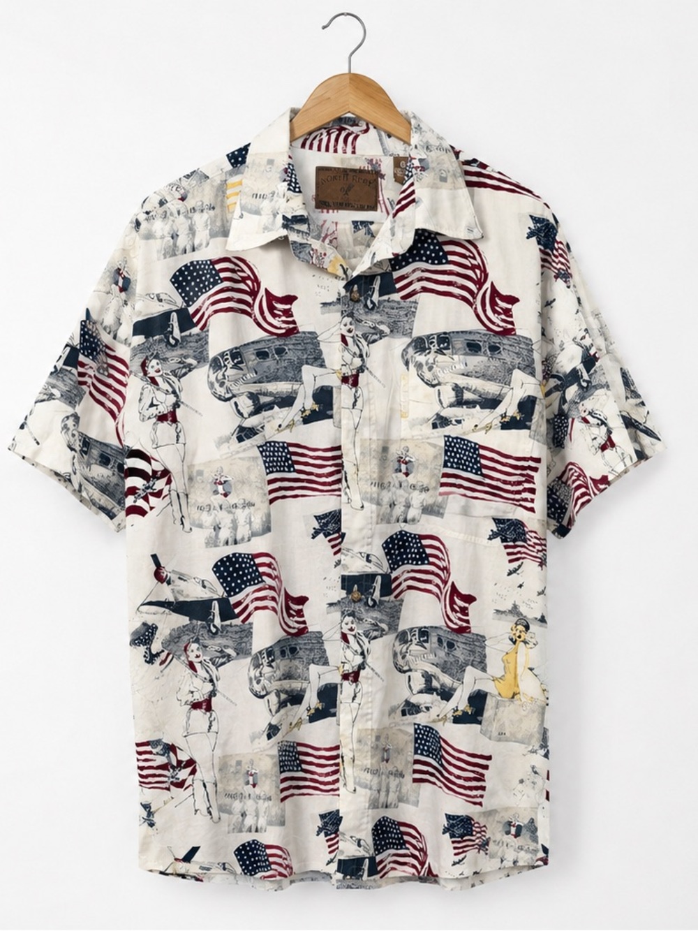 North River American Patriotic Short Sleeve Button-Down Shirt Mens Size XL
